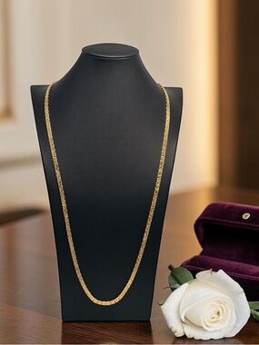 Vintage Givenchy Gold Tone Hammered Curb Link Necklace Reversible Chain 6mm 36”